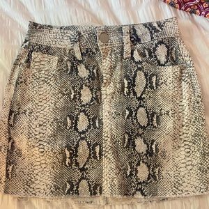 Snakeskin denim mini skirt, stretchy material, small waist